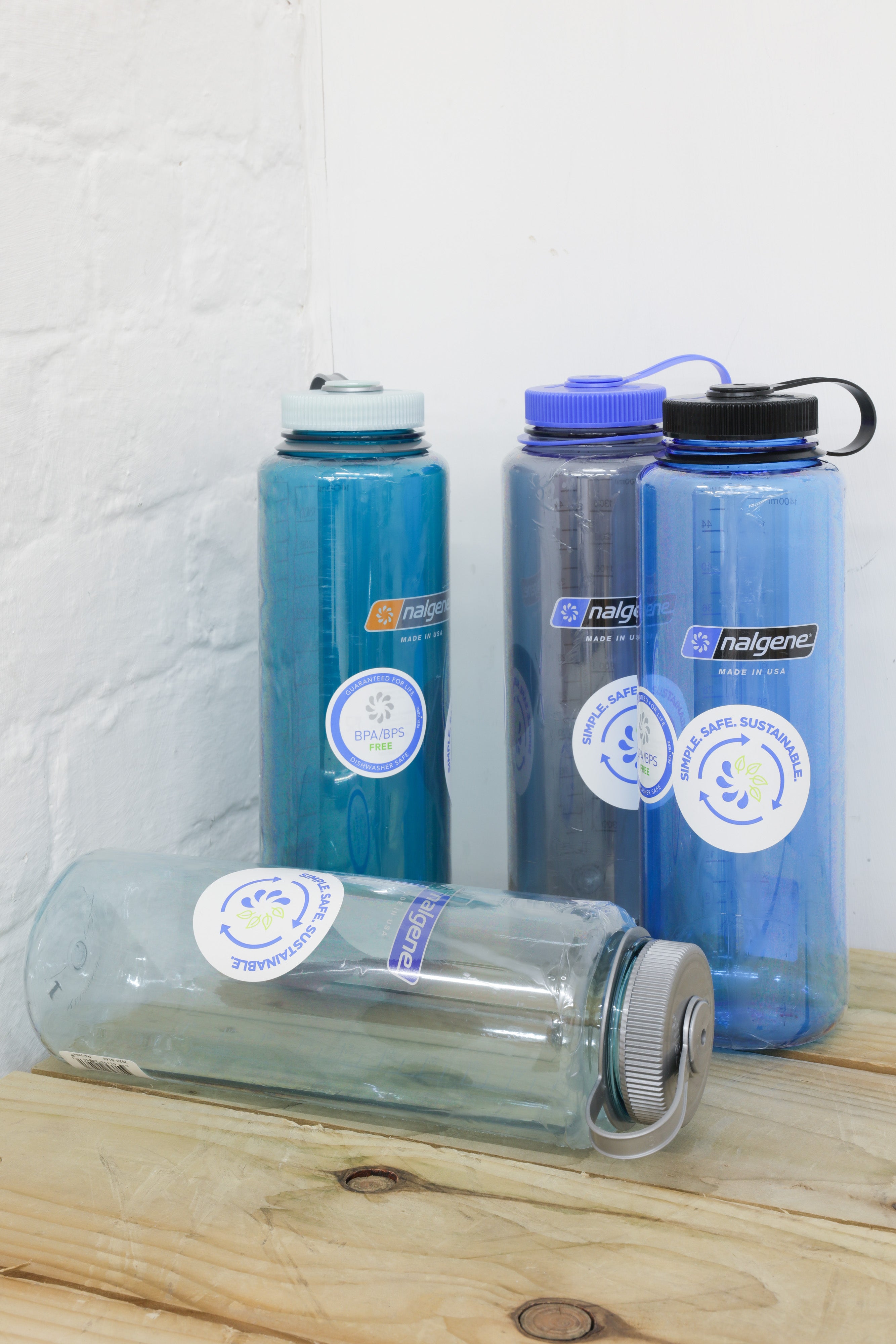 Nalgene Sustain Silo Wide Mouth Water Bottle - 48 Oz, BPA-Free, Gray/Blue Color